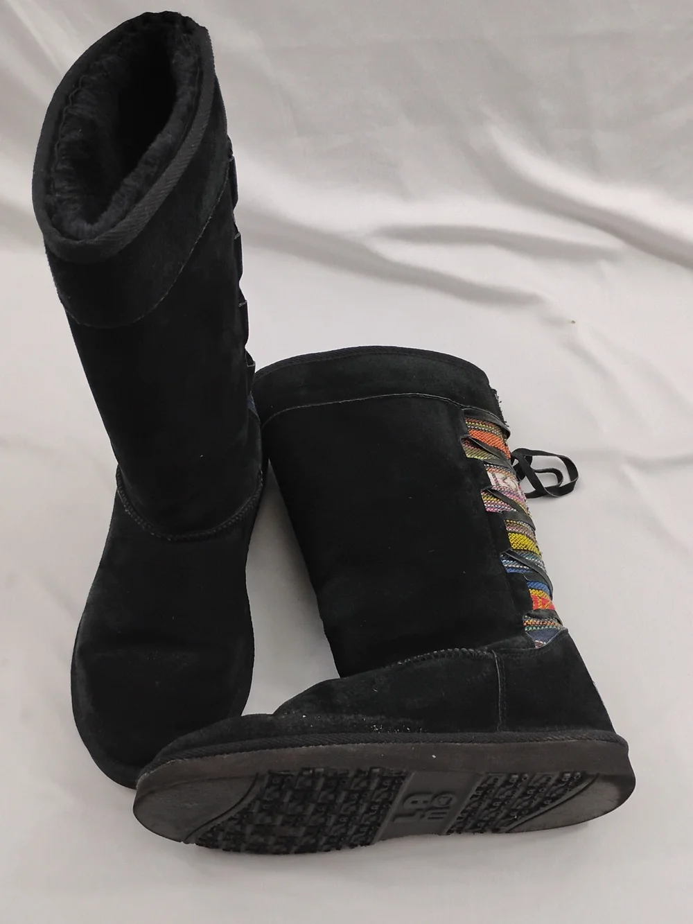 Lamo Black Women's Suede Winter Boots with Colorful Lace Detail